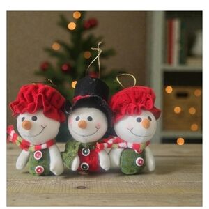 Set Of 3 Vintage Jingle Bells Snow Man 9" Christmas Holiday Ornaments